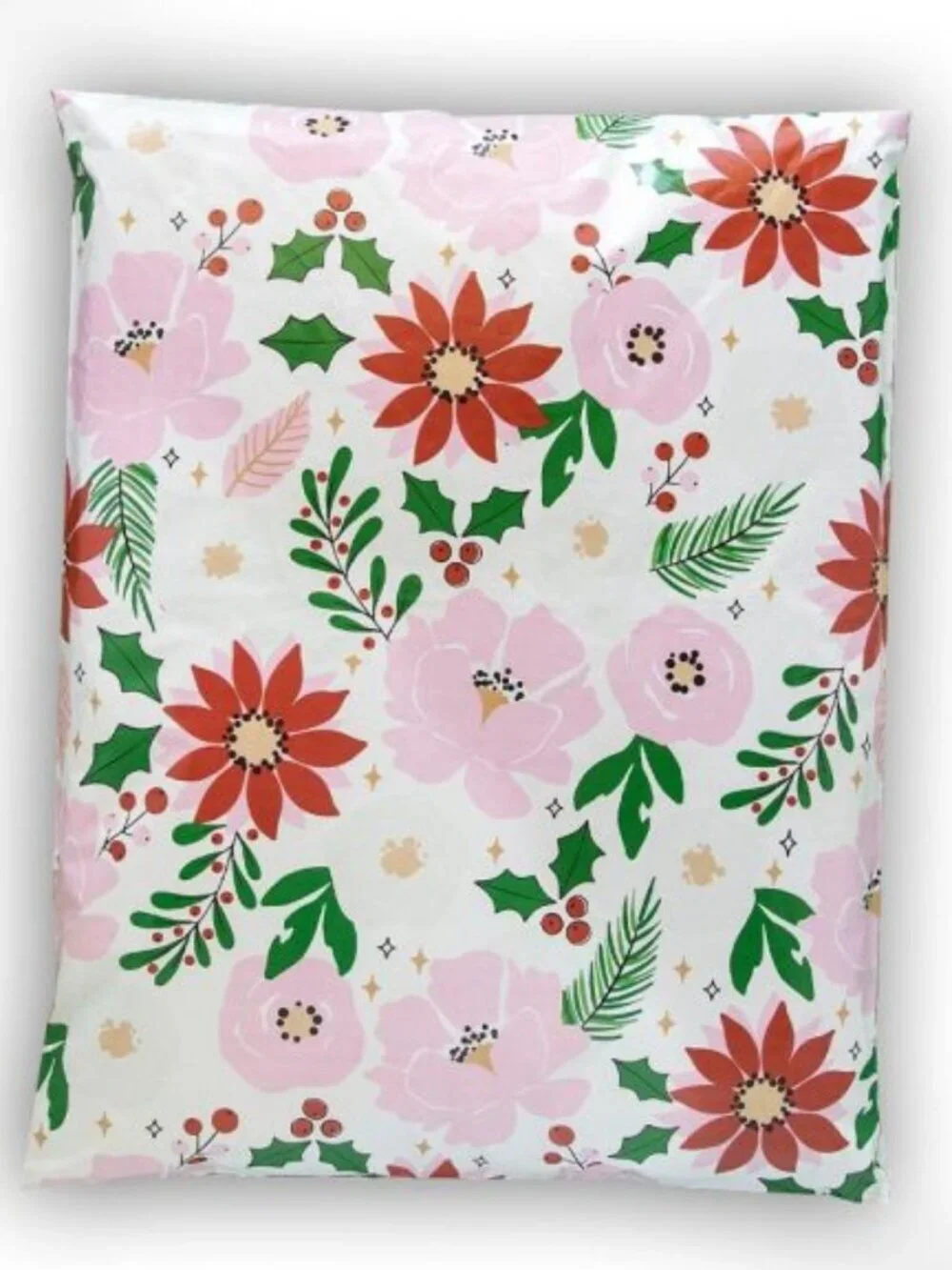 50 pcs - 25 10x13 Festive Floral Poly Mailers & 25 10x13 Clear Self Sealing Bags